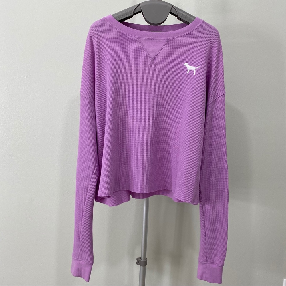Simple Pink Waffle Long Sleeve Tee from PINK